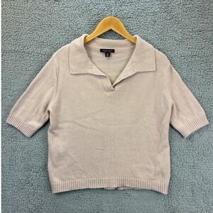 Saks Fifth Avenue Polo Sweater Short Sleeve Women's Medium Beige Cashmere Top